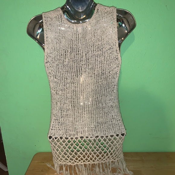 Charming Charlie Cream Light Mesh Boho Top Size M - Picture 7 of 7